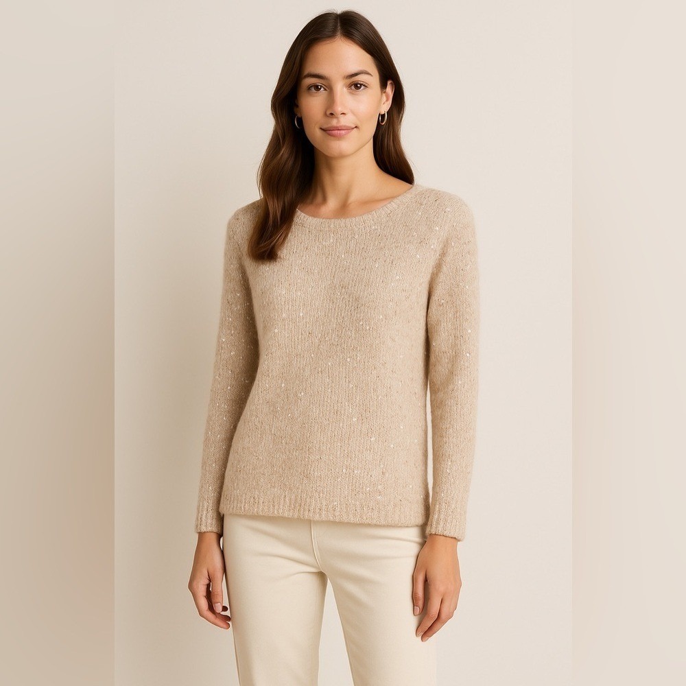 Chico's Champagne Sequin Knit Sweater Size‎ 0 Small Medium Neutral Shimmer Top